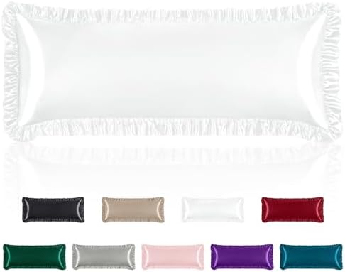 Homiest White Ruffle Satin Body Pillow Cover by Homiest