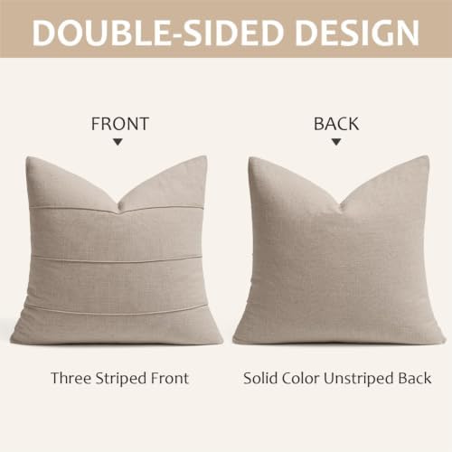 MIULEE Euro Decorative Linen Throw Pillow Covers 22x22 Natural Striped - Image 6