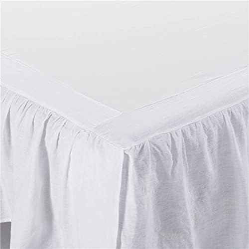 meadow park Washed French Linen Bed Skirt, Dust Ruffle, Queen Size 60" W x 80" L, Drop 16", Super Soft, Ruffle Style, White Color