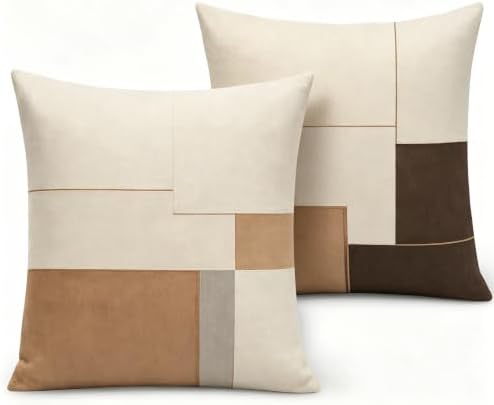 Neutral Geometric Color Block Throw Pillow Covers 18x18 Inch Set of 2 by Unknown