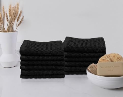 COTTON CRAFT Euro Spa Waffle Wash Cloth - Set of 12 Black Washcloth - Image 2