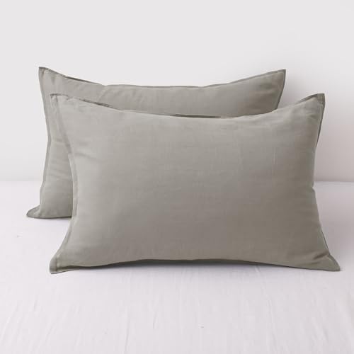 CHUFFED 100% French Linen Pillow Cases Queen Size Set of 2, Stone Washed Flax by Chuffed