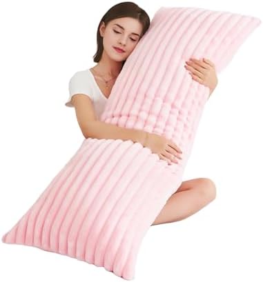 Full Body Pillow with Fluffy Stripe Faux Fur Removable Cover, Long Bed Pillow by Memfydu
