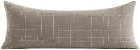 MIULEE Long Lumbar Throw Pillow Cover 14x36 Soft Linen Check Decorative - Image 6