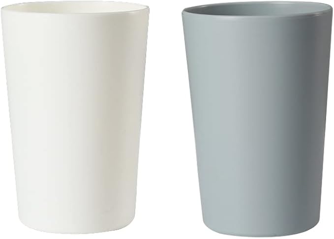 Bathroom Tumbler, Unbreakable Dishwasher, Safe Drink cup, Plastic cup 11 ounces, 2 pieces (white and grey)