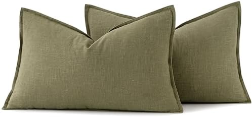 MIULEE Decorative Linen Lumbar Pillow Covers 12x20 Inch Light Olive Green - Image 6