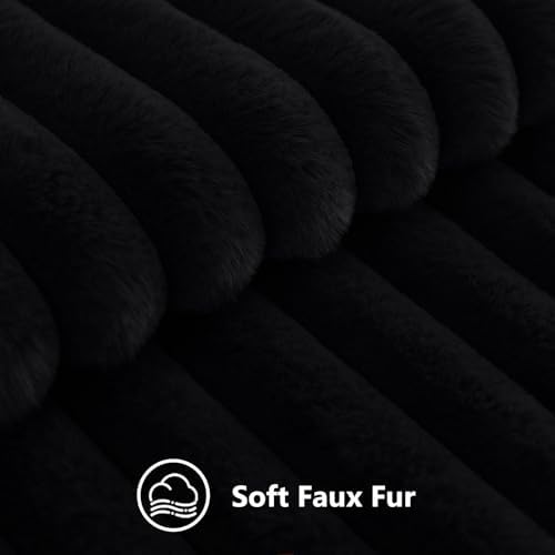 decorUhome Fall Faux Fur Throw Pillow Covers 12x20 Set of 2 Black - Image 2