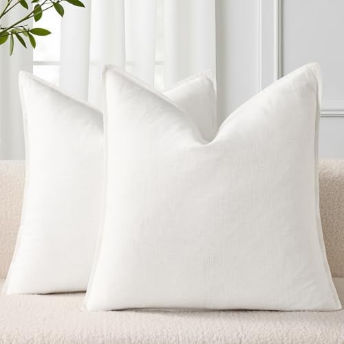 decorUhome Fall Cream White Linen Throw Pillow Covers 24x24 Set of 2 by decorUhome