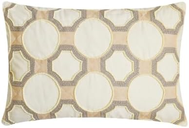 The HomeCentric Luxury Lumbar Pillow Cover Ivory 12"x18" Cotton Linen Embroidery by TheHomeCentric