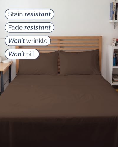 Full XL Sheets - 4 Piece Full XL Sheet Set - Breathable & Cooling - Brown - Image 5