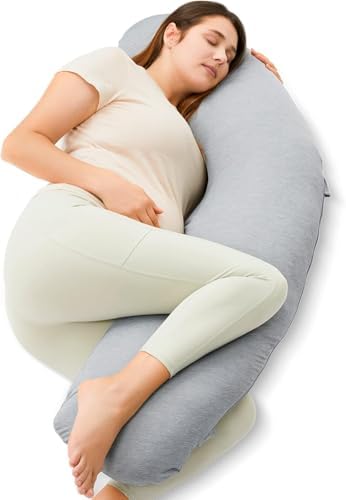 Momcozy J Shaped Cooling Pregnancy Pillow, Maternity Pillow by Momcozy