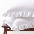 Set of 2 Brushed Microfiber Ruffle Pillow Cases Queen Size White by FMLIUY