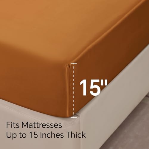 BEDELITE Satin Sheets Full Size Bed Set, Burnt Orange, 4 Pieces - Image 6