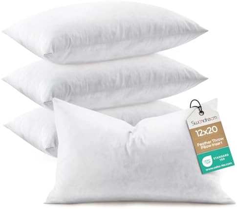 12x20 Feather Lumbar Pillow Insert Set of 4, Decorative Throw Pillow Insert by Swandream