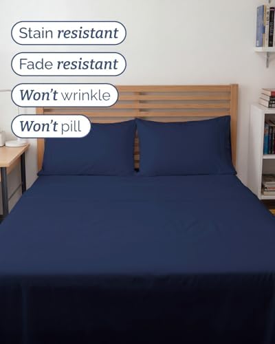 Full XL Sheets - 4 Piece Full XL Sheet Set - Cool & Breathable - Navy Blue - Image 5