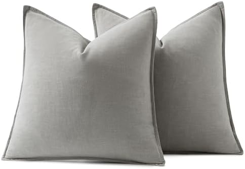 MIULEE Decorative Linen Euro Sham Pillow Covers 24x24 Light Gray - Image 6