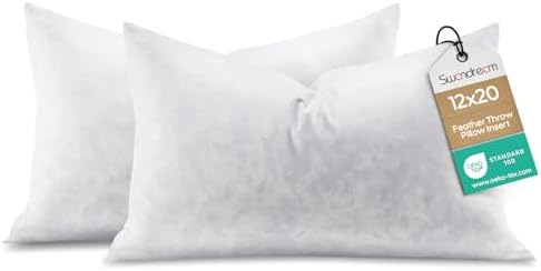12x20 Feather Lumbar Pillow Insert Set of 2, Decorative Throw Pillow Insert by Swandream