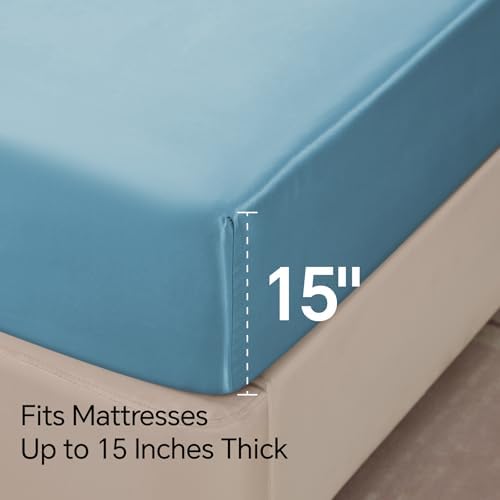 BEDELITE Satin Sheets Full Size Bed Set, Airy Blue, 4 Pieces - Image 6
