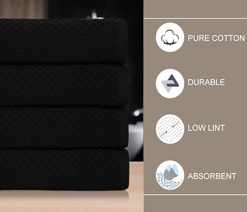 COTTON CRAFT Euro Spa Waffle Weave Bath Towels - Set of 4 Black Towels - Image 2