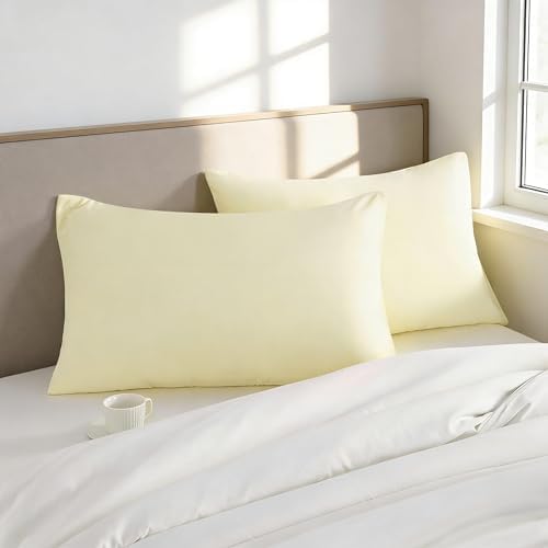 King Pillow Cases, 2 Pack, 20x40 in, Microfiber, Cream Yellow - Image 2