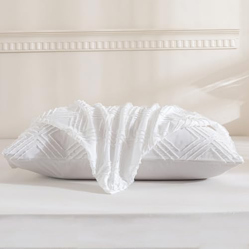 JELLYMONI Bright White Grid Tufted Pillowcases King Size - Image 6
