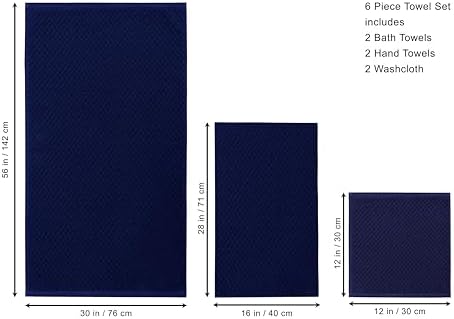 COTTON CRAFT Euro Spa Waffle Weave 6 Piece Towel Set - 100% Cotton - Navy - Image 3