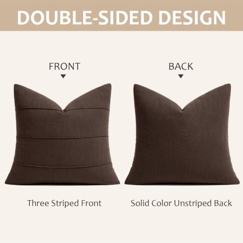 MIULEE Euro Sham Decorative Linen Throw Pillow Covers 26x26 Brown Striped - Image 6
