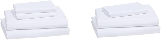Amazon Basics 4 Piece Microfiber Lightweight Wrinkle-free Breathable Bed Sheet Set, Super Soft Easy Care, 14" Deep Pockets, Queen, Bright White, Solid