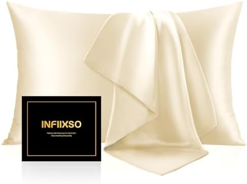 INFIIXSO Silk Pillow Cases 2 Pack, Standard Size, Hidden Zipper by INFIIXSO
