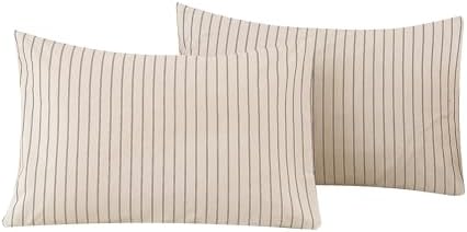 ECOCOTT Striped Pillowcases Queen Size 2 Pack, 100% Washed Cotton Pillow Cases by ECOCOTT