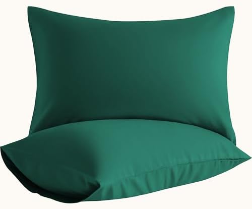 King Pillow Cases, 2 Pack, 20x40 in, Microfiber, Dark Green by Aerlomi
