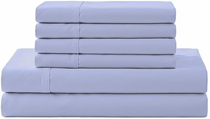 Linen Home 100% Cotton Percale Sheet Set, King Size, Baby Blue, Deep Pocket, 6 Pieces Set - 1 Flat, 1 Deep Pocket Fitted Sheet and 4 Pillowcases, Crisp Cool and Strong Bed Linen