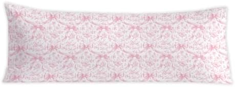 Coquette Pink Bow Chinoiserie Floral 20x54 Body Pillow Cover, Grandmillennial by PIUD