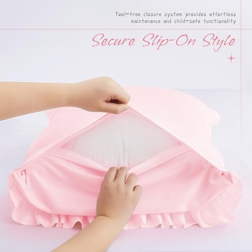 Vonty Pink Ruffled Pillow Cases Set of 2, Body Size, 20x54 Inch - Image 5