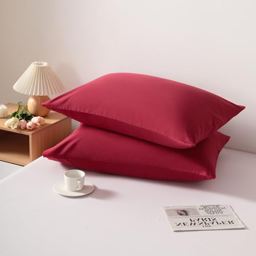 King Pillow Cases, 2 Pack, 20x40 in, Microfiber, Wine Red - Image 3