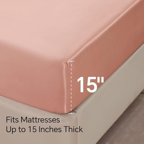 BEDELITE Satin Sheets Full Size Bed Set, Coral Pink, 4 Pieces - Image 6