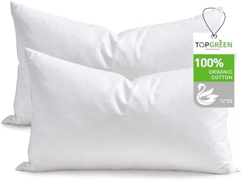 TOPGREEN Ogranic Feather Down Lumbar Pillow Insert 12x20 by TOPGREEN