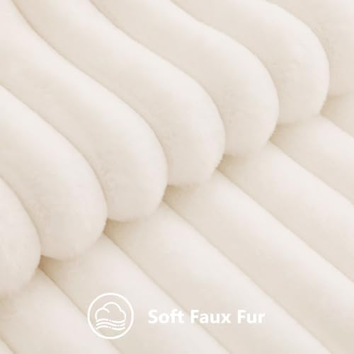 decorUhome Fall Faux Fur Throw Pillow Covers 16x16 Set of 2 Cream White - Image 3