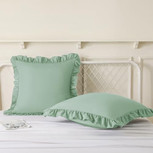 KKJIAF 2 Pack Ruffle Pillow Cases 18x18 Inches, Sage Green - Image 4