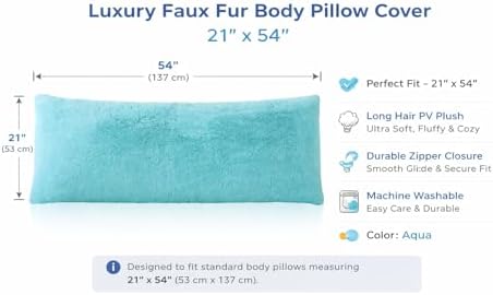 REAFORT Long Hair Faux Fur Body Pillow Cover 21"x54", Hidden Zipper - Image 3