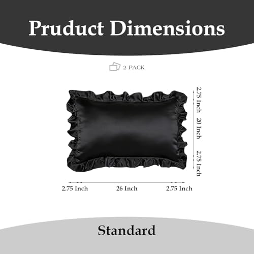 2 Pack Ruffle Satin Pillowcases Standard Size 20"x26" Black - Image 2