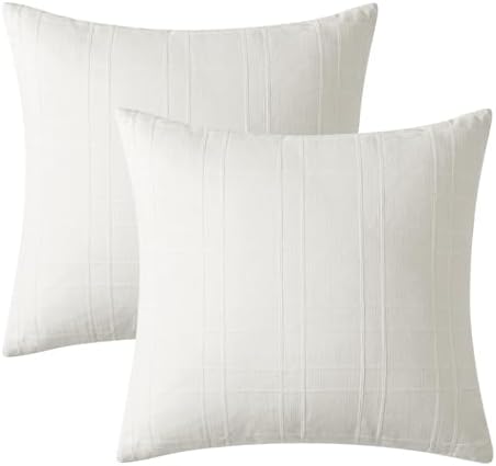 MIULEE Linen Plaid Pillow Covers Decorative Euro 28x28 Cream White - Image 7