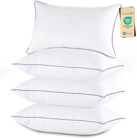 JOLLYVOGUE Pillows Queen Size Set of 4, Washable Supportive Firm Bed Pillows by JOLLYVOGUE