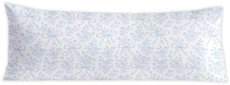 Coquette Blue Bow Chinoiserie Floral 20x54 Body Pillow Cover, French Country by PIUD