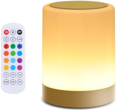 OORUN Touch Bedside Table Lamp,13 RGB Colors & 5 Brightness, USB Rechargeable Desk Lamp, Remote Control Dimmable Light with RGB Color Changing,Portable Lamp for Baby (Gold) by Unknown