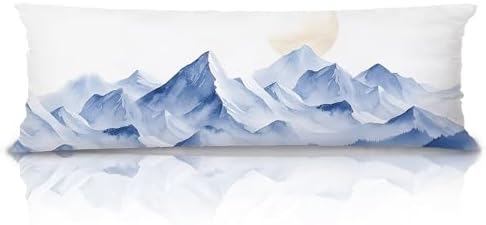 Blue Misty Mountain 20x54 Body Pillow Cover, Watercolor Nature Foggy Mountain by Unknown