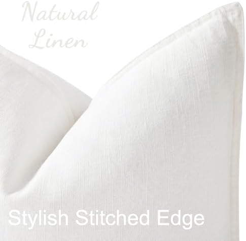 decorUhome Fall Cream White Linen Throw Pillow Covers 24x24 Set of 2 - Image 2