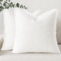 decorUhome Linen Fringe Cream White Throw Pillow Covers 18x18 Set of 2 by decorUhome