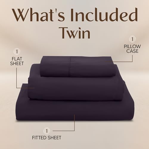 Twin Sheets Set, 3 Pieces 16" Deep Pocket Hotel Luxury Sheets, Dark Purple - Image 3