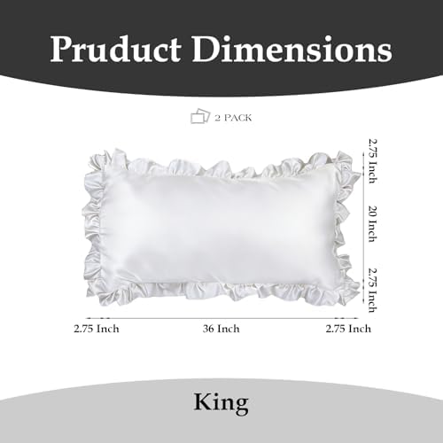 2 Pack Ruffle Satin Pillowcases King Size 20x36 inch White - Image 2